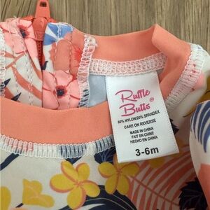Ruffle Butts Coral and Yellow Kids Swim One Piece